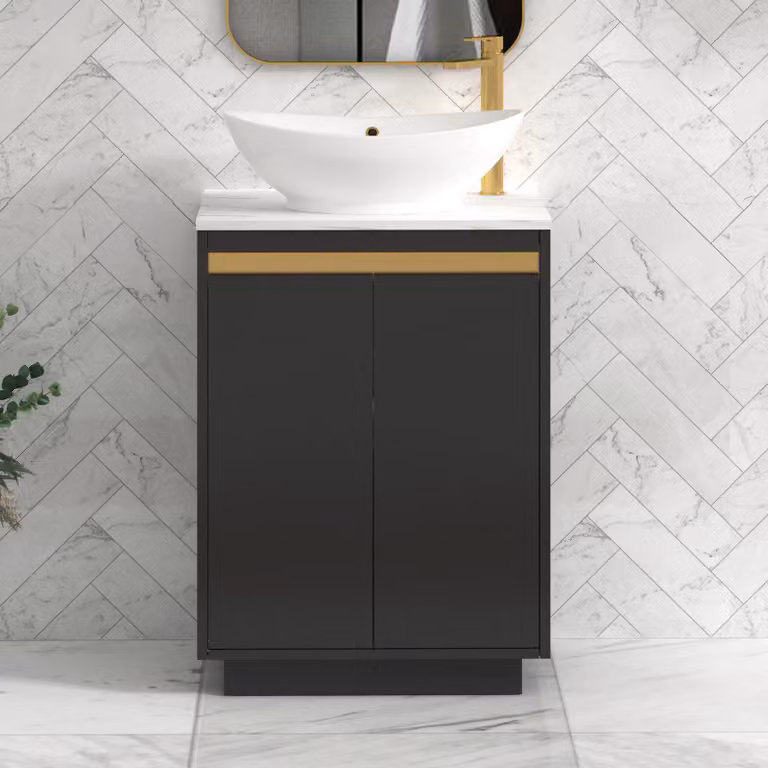 Royal Bathrooms Orion 800mm Matt Obsidian Black Floor Standing Countertop Vanity Unit with Amaze Basin and Brushed Brass Accent Trim