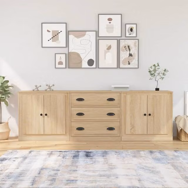 Berkfield Home 3-Piece Sonoma Oak Sideboard Set in Brown Engineered Wood