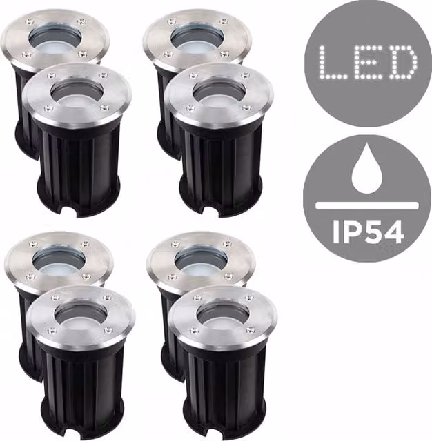 ValueLights 8 Pack Silver Chrome Metal Outdoor Ground Walkover Garden Path Lights with Warm White LED