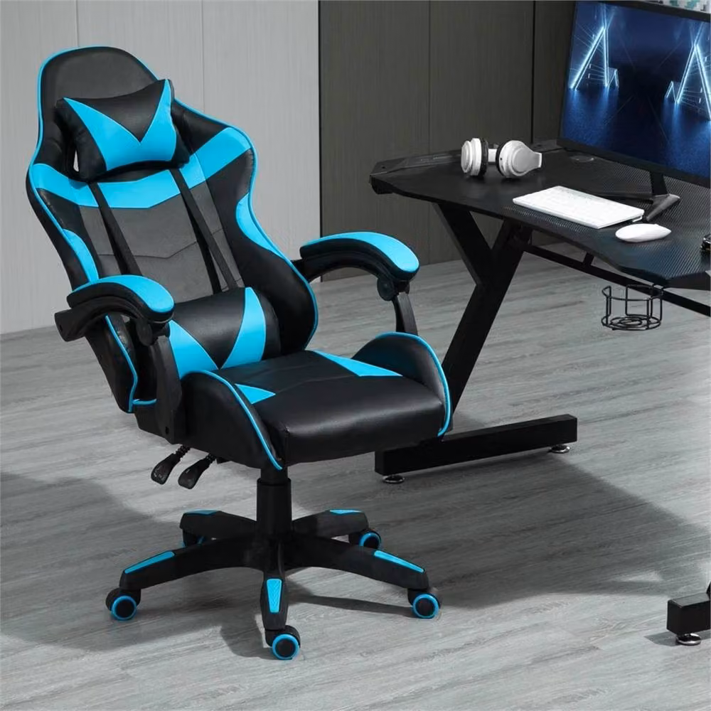 Nordara Blue Faux Leather Swivel Gaming Chair with Headrest for Home Office and Sports Desk – 2