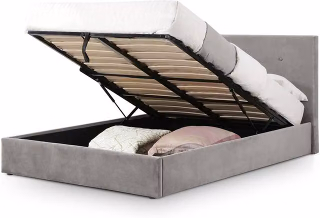 Cheshire Modern Upholstered Velvet Ottoman Storage Bed in Grey, W/D/H: 150 x 200 cm