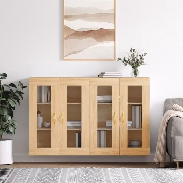 Berkfield Home Wall Mounted Cabinets with Glass Doors, 2 Piece Set in Sonoma Oak Brown