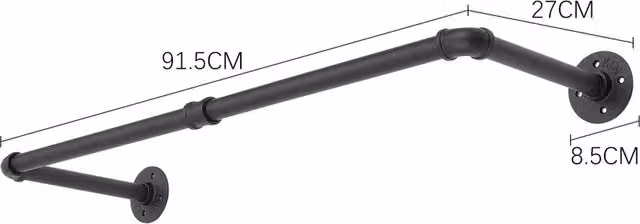 Livingandhome Industrial Wall-Mounted Metal Clothes Rail, Matt Black, Width: 91.5 cm