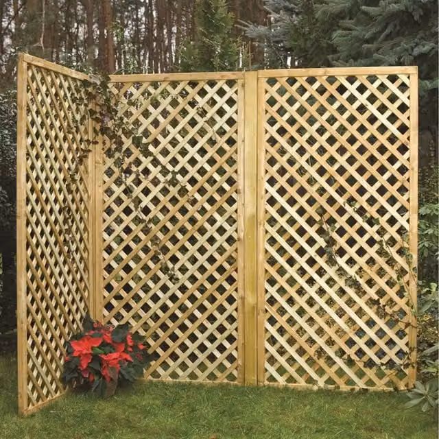 Primrose Brown and Yellow Wooden Trellis Plant Support and Wall-Mounted Screening Panel, Width: 30 cm