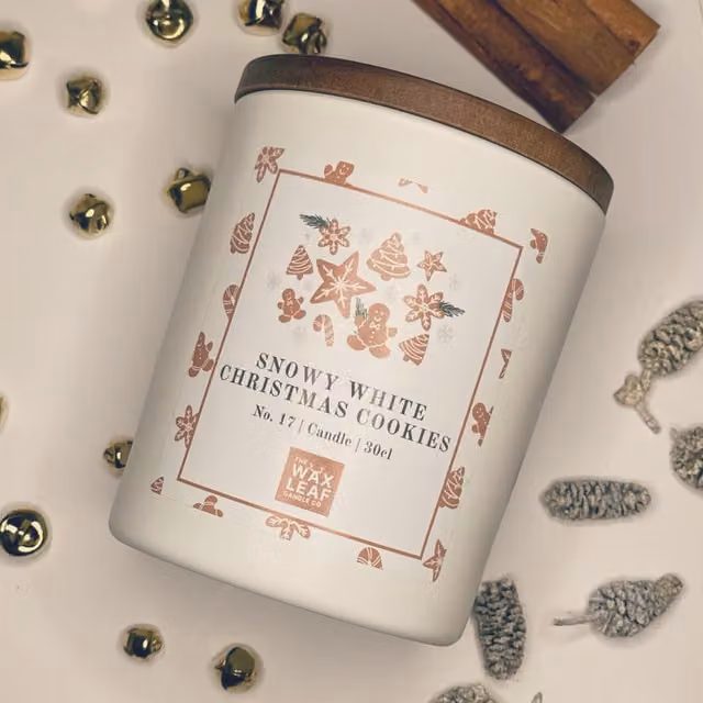 Snowy White Christmas Cookies WoodWick Candle by The Wax Leaf Candle Co, White