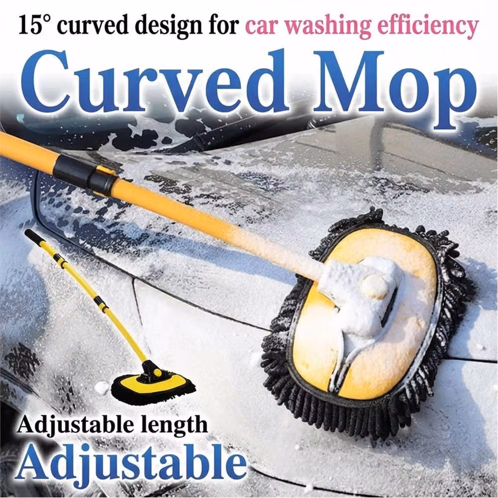 Nordara Yellow Adjustable Telescopic Car Wash Brush Cleaning Kit with Microfibre Head – 4