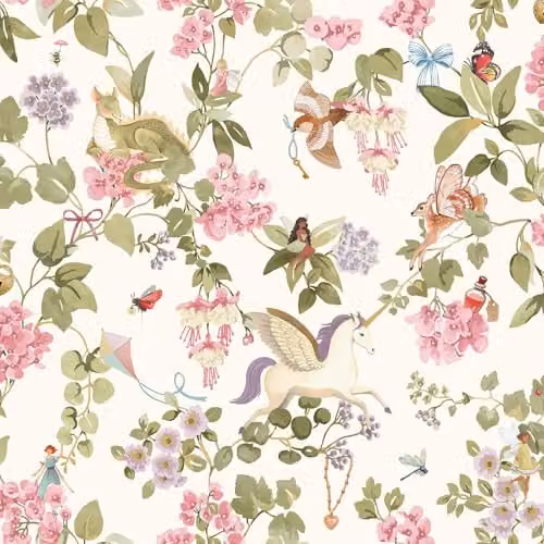 Holden Decor Storybook Away with the Fairies Unicorn and Dragon Themed Wallpaper in Cream and Multicolour
