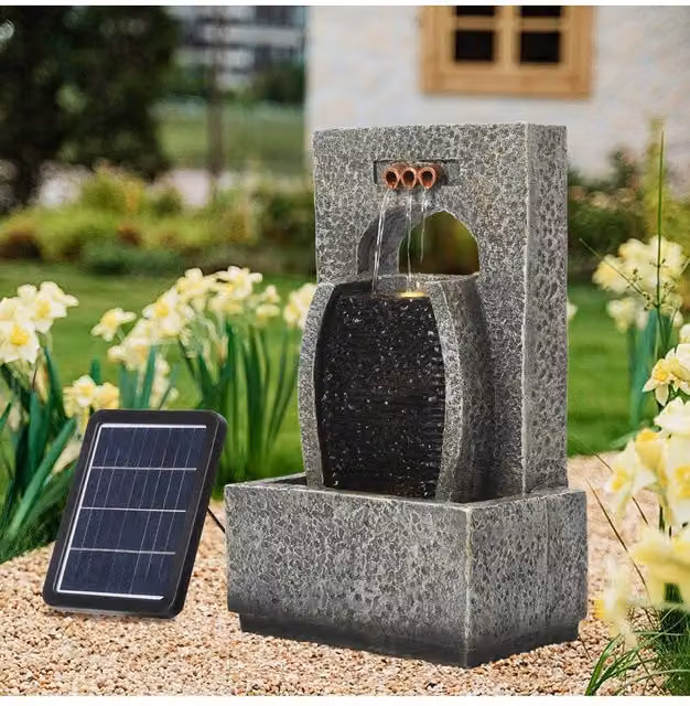 Living and Home Creative Solar-Powered Stone Tabletop Garden Water Fountain in Brown and Grey, W/D/H: 43.0 x 26.0 x 17.5 cm – 1