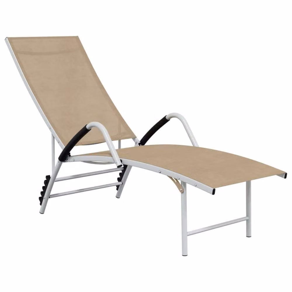Berkfield Home Sun Lounger in Beige with Textilene Fabric and Powder Coated Aluminium Frame – 2