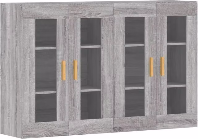 Berkfield Home Set of 2 Wall Mounted Cabinets in Grey Sonoma with Glass Doors