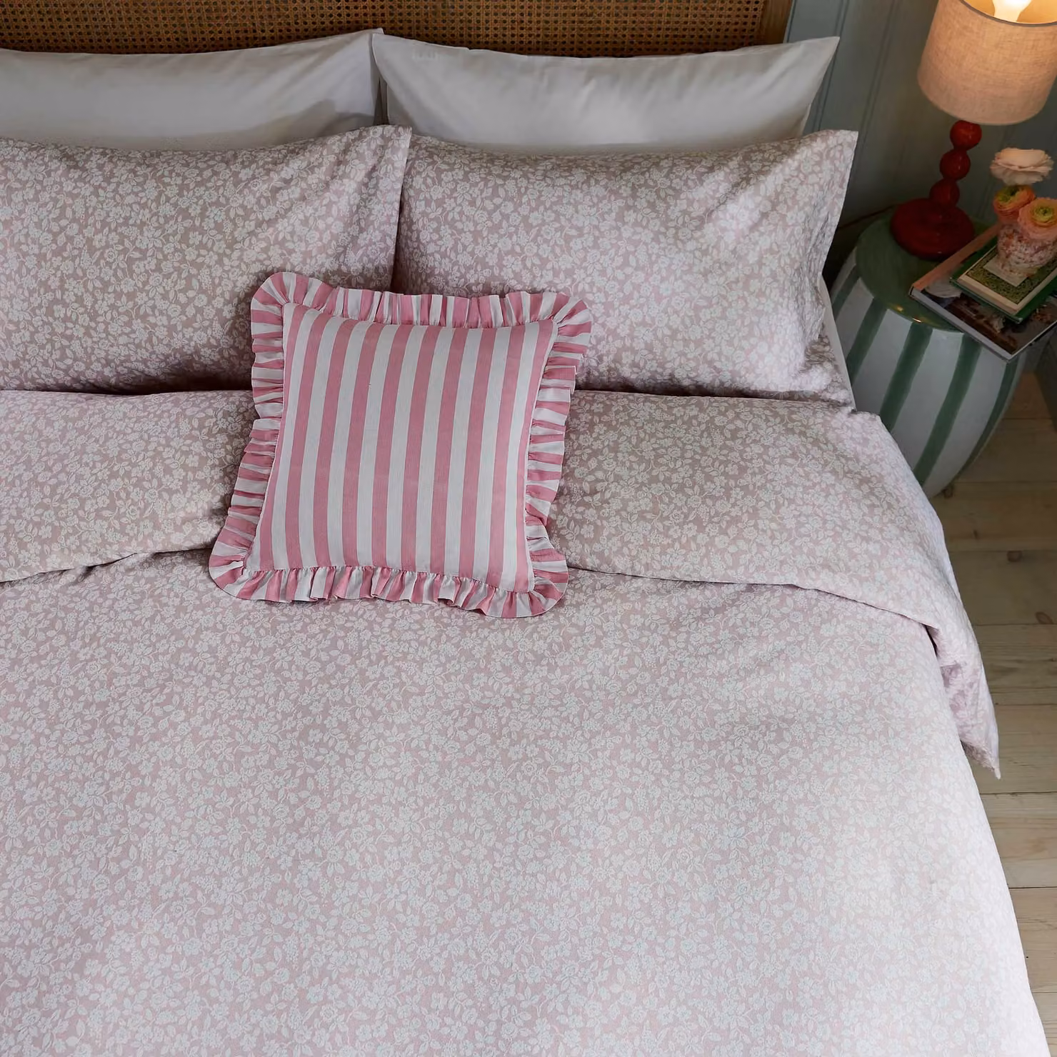 Helena Springfield Secret Garden Candy Stripe Cotton Cushion, Pink, W/D/H: 40 x 40 x 40 cm – 2