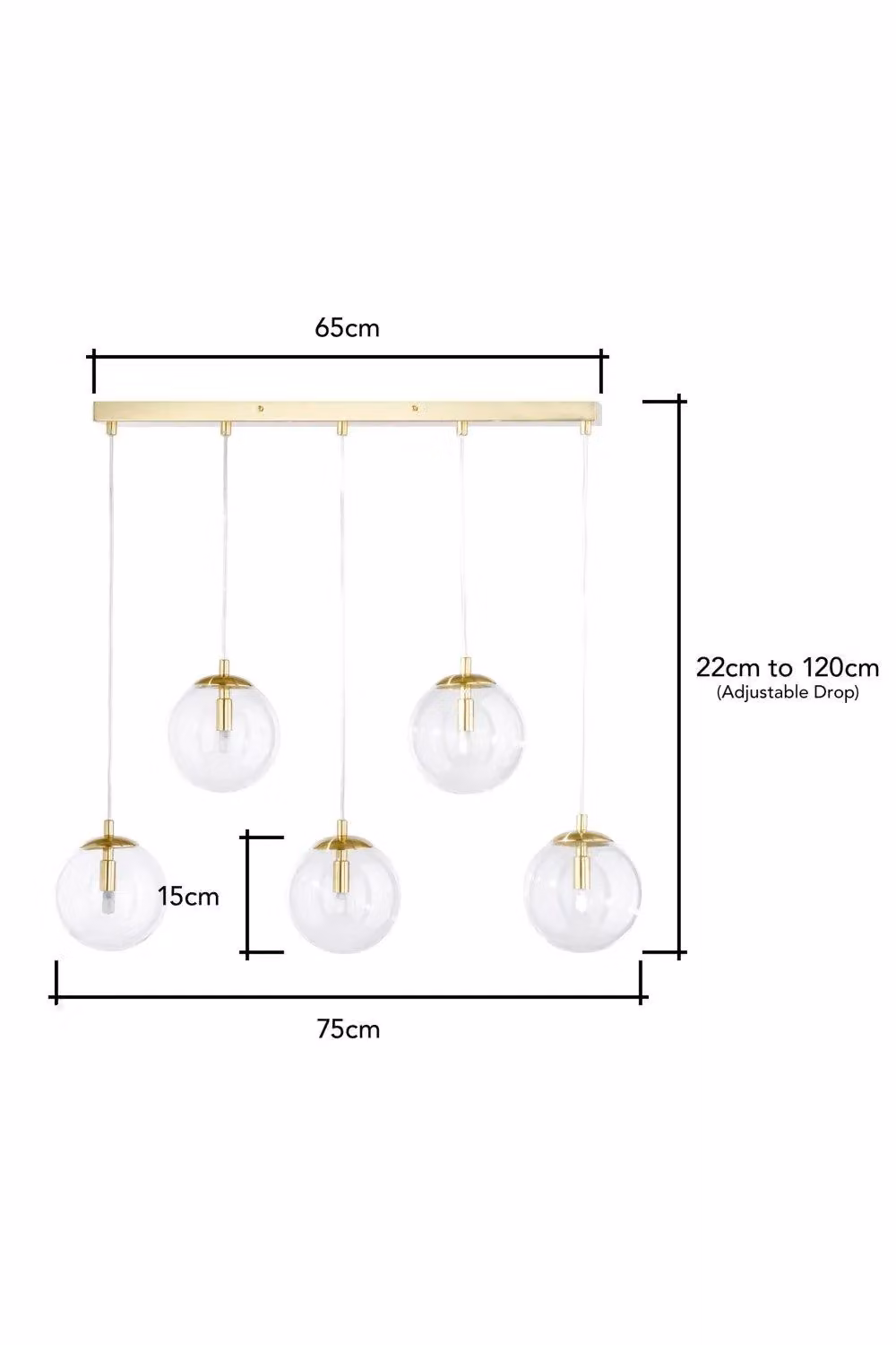 BHS Lighting Milton Sphere Pendant Ceiling Light in Gold and Transparent Glass – 3