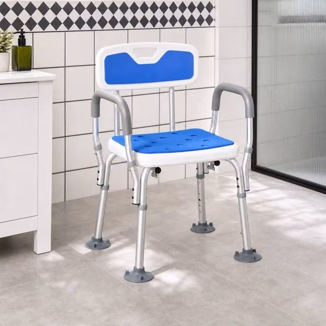 STILVORA Adjustable Shower Chair with Back and Arms in Blue