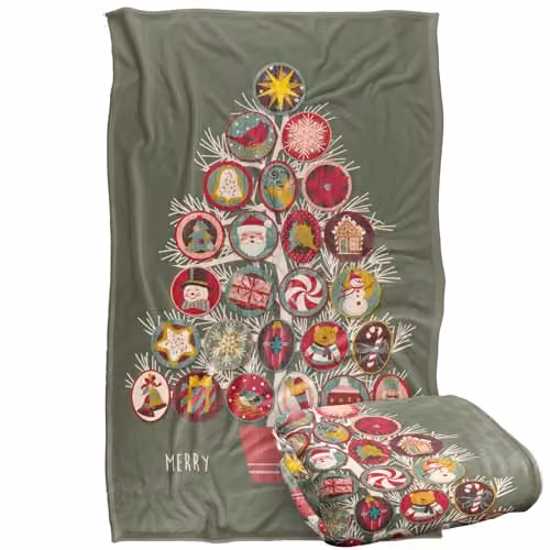 JQ Licensing Christmas Tree Ornaments Silky Touch Super Soft Fleece Throw Blanket, Multicolour, W/D/H: 91 x 147 cm