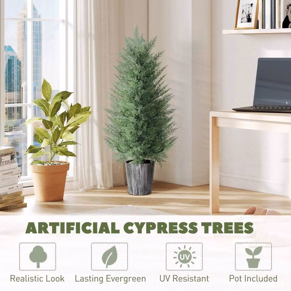 PAWNORA Set of 2 Green Artificial Cypress Trees, Height: 90 cm – 2