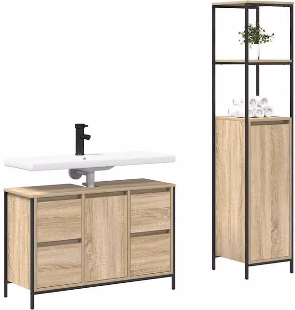Berkfield Home 2 Piece Sonoma Oak Bathroom Furniture Set in Beige