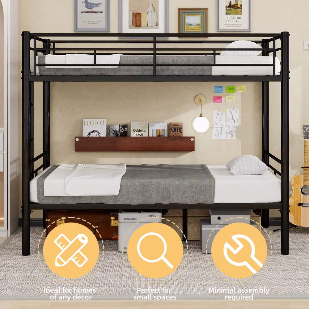 STILVORA Modern Metal Bunk Bed for Children in Black, W/D/H: 156.0 x 91.44 x 24.0 cm – 6