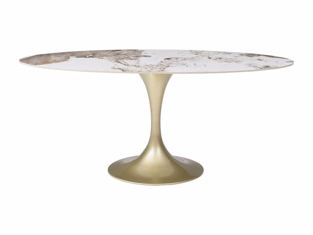 Vente-unique 8-Seater Oval Ceramic Dining Table in White, Grey and Gold, W/D/H: 240 x 120 x 78 cm – 2