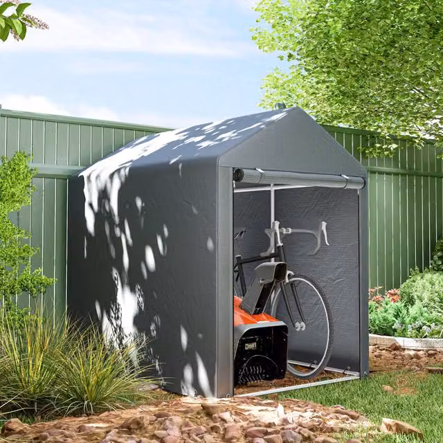OUTSUNNY Garden Storage Shed Tent with Galvanised Steel Frame and Single Door, Dark Grey, W: 180 cm, D: 120 cm, H: 216 cm