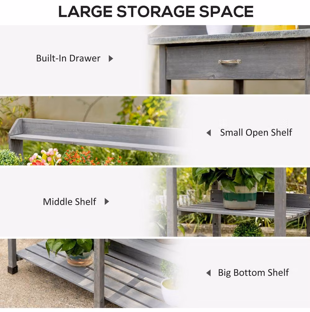 STILVORA Garden Potting Table with Drawer and Shelves in Grey – 4