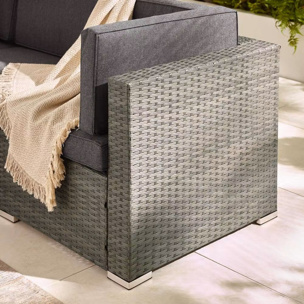 FurnitureboxUK Orlando 4 Seater Modular L-Shape Outdoor Garden Rattan Sofa Set in Grey – 6