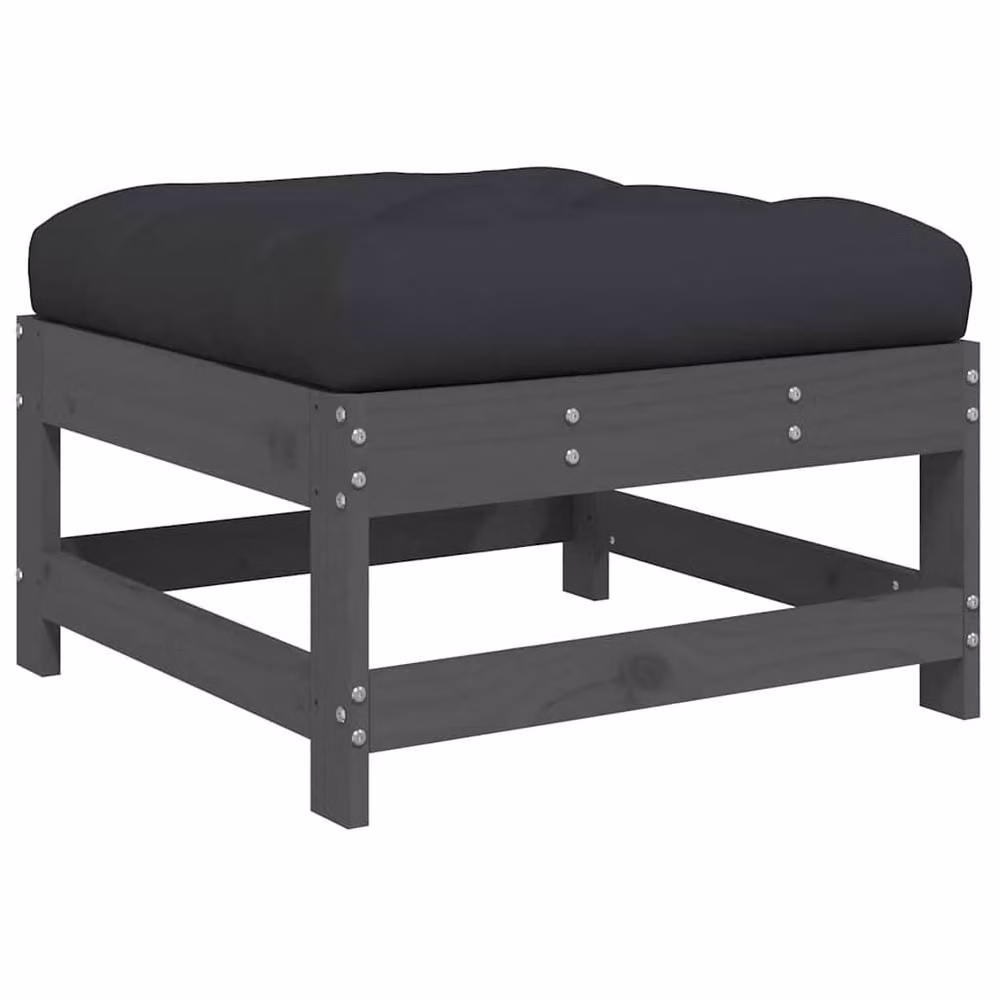 Berkfield Home Rustic Grey Solid Pine Garden Footstool with Cushion – 4