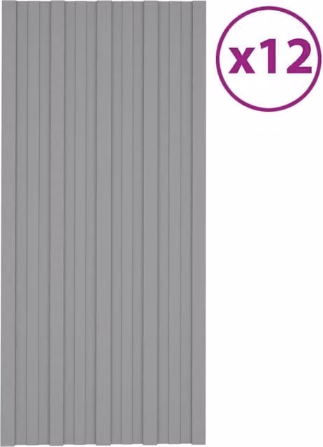 Berkfield Home 12-piece Galvanised Steel Roof Panels in Grey, W: 100 cm, D: 45 cm