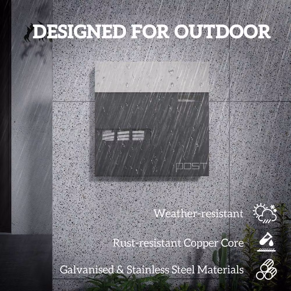 Kelvenix Wall Mounted Stainless Steel Letterbox with Lock in Anthracite Grey, W/D/H: 37.0 x 37.0 x 10.5 cm – 4