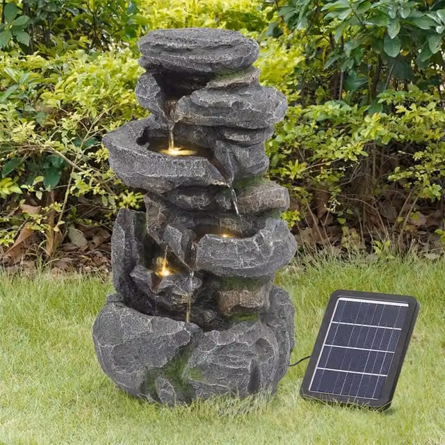 Livingandhome ZenRock Solar LED Moss Water Feature Cascade in Grey and Green