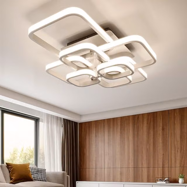 Livingandhome Minimalist Square LED Semi Flush Ceiling Light in White