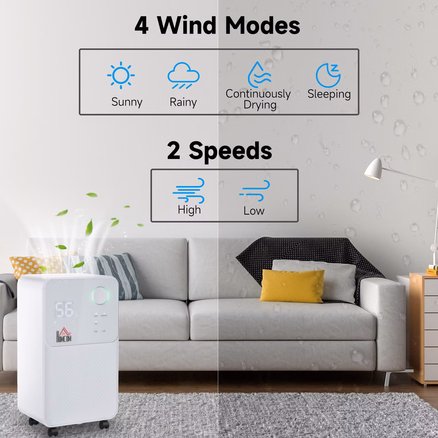 HOMCOM 12L White Low-Energy Dehumidifier with 24H Timer and 4 Modes – 2