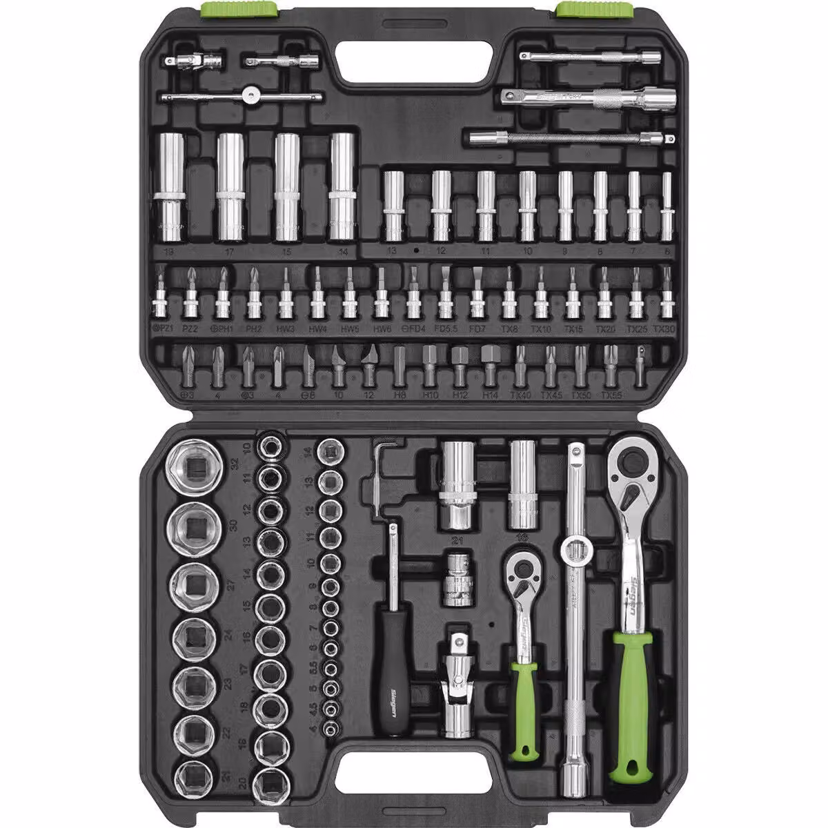 Loops 94pc Premium Socket, Bit and Ratchet Handle Set, 1/4" and 1/2" Drive, 6 Point Metric, Silver and Multicolour – 4