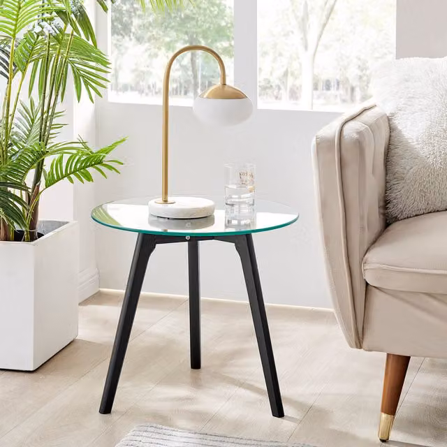 FurnitureboxUK Malmo Round Glass Side Table with Black Wood Legs