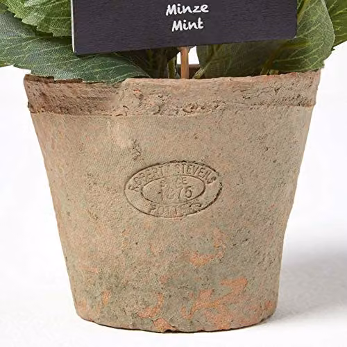 Homescapes Artificial Mint Plant in a Green Ceramic Terracotta Pot – 2