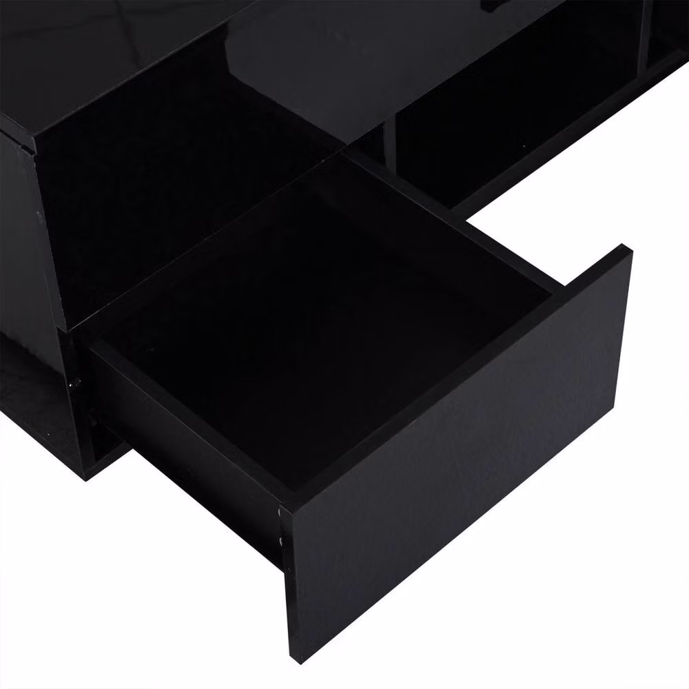 ERGOVEXA Modern Black High Gloss Lift Top Coffee Table with RGB LED Lights – 4