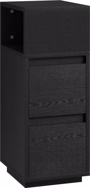 HOMCOM Slim Black Bedside Table with Open Shelf and 2 Drawers for Bedroom or Living Room