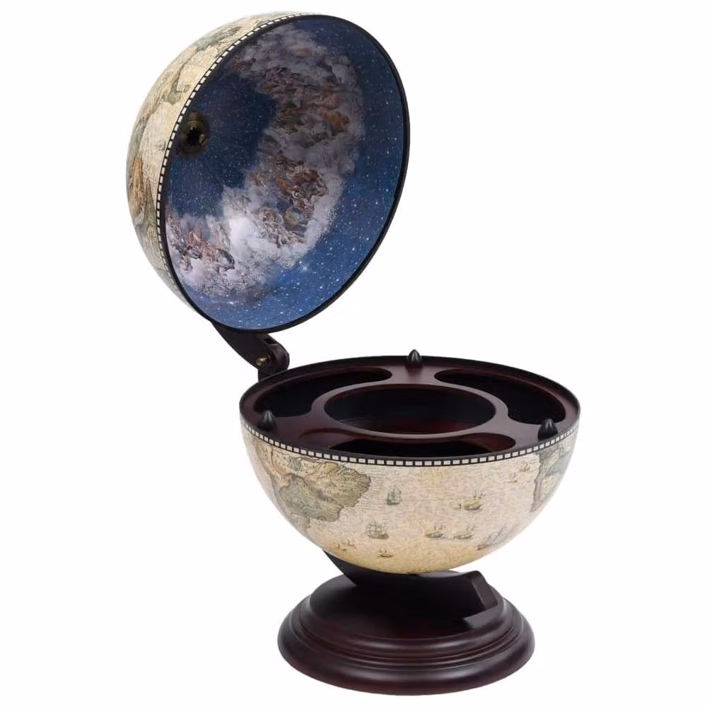 Berkfield Home Tabletop Globe Bar Wine Stand in Green Eucalyptus Wood and Glass – 2