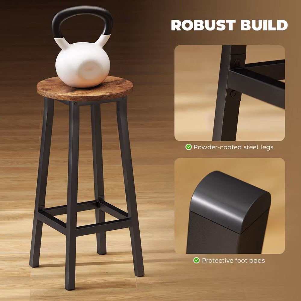 HOMCOM Industrial Breakfast Bar Stools with Footrest in Rustic Brown and Black – 5