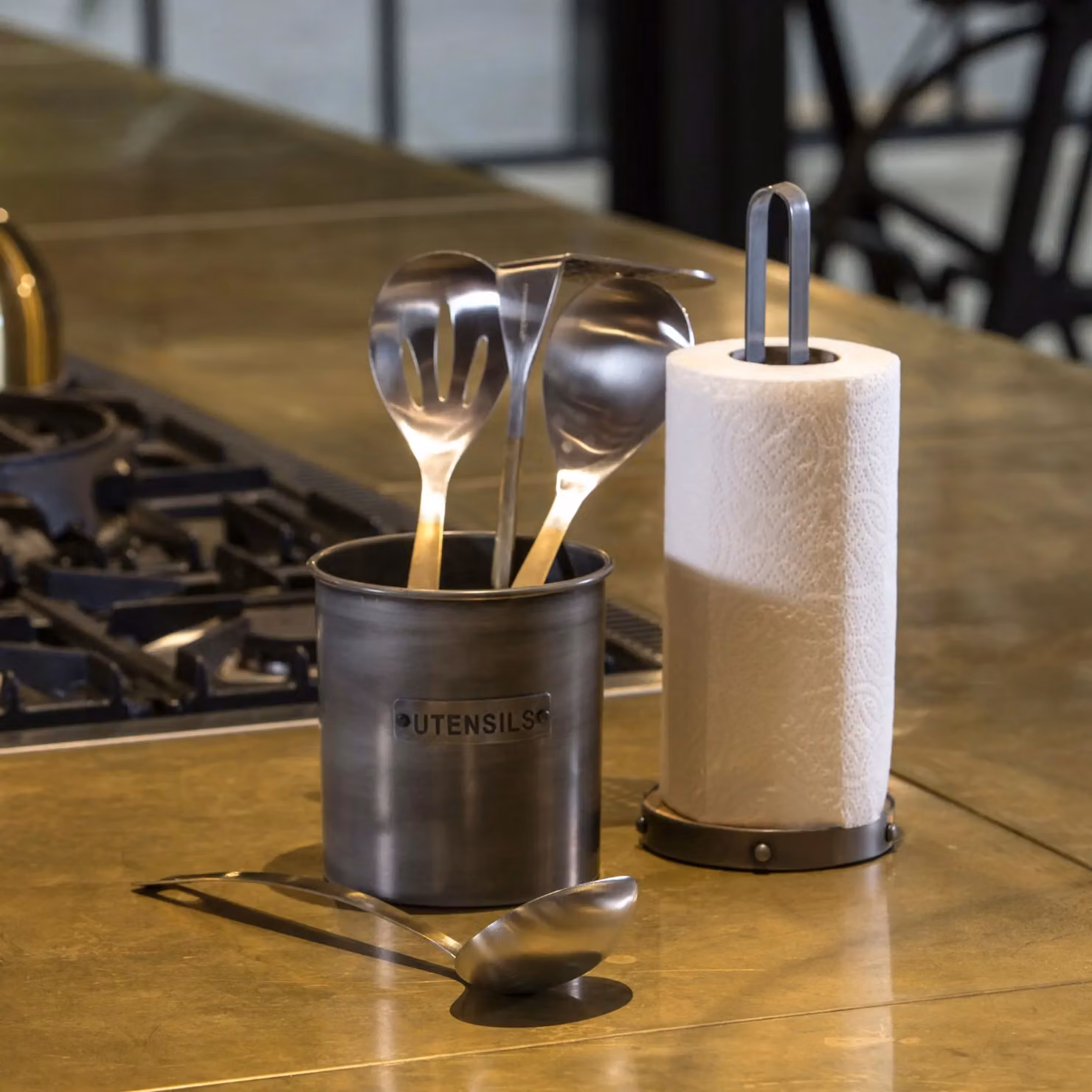 KitchenCraft Industrial Vintage-Style Metal Utensil Holder, Grey, W: 13.5 cm, D: 14.5 cm – 6