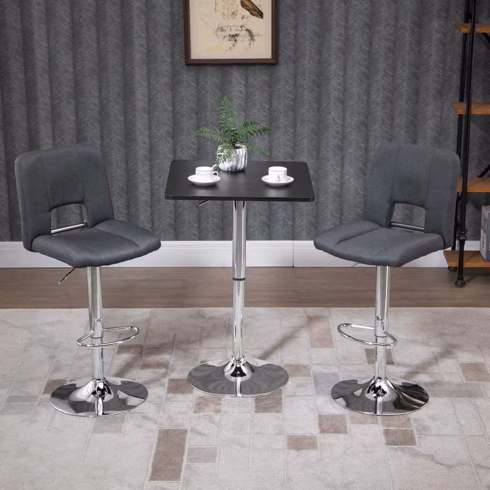 Wyld Haus Eltani Adjustable Swivel Bar Table with Black MDF Top and Silver Steel Base, W/D/H: 60 x 60 x 91 cm – 3