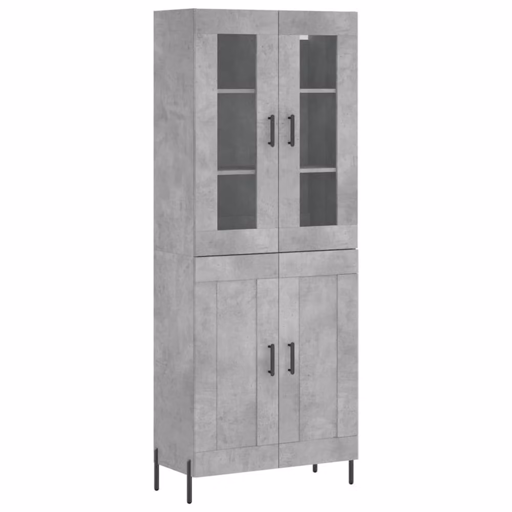 Berkfield Home Modern Highboard in Concrete Grey with Glass Doors and Internal Shelves, W/D/H: 69.5 x 34 x 180 cm – 3