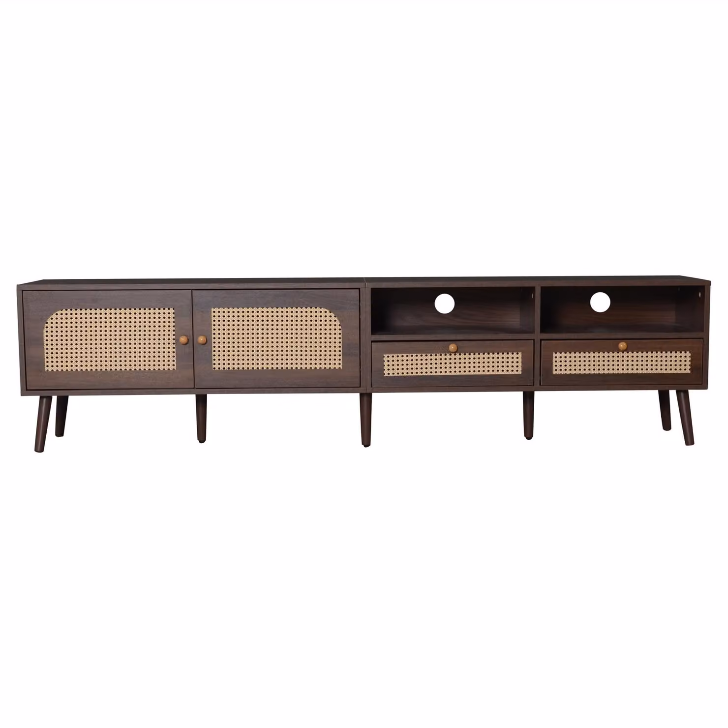 Aosom UK Retro Brown Wood and Rattan TV Entertainment Centre with 2 Drawers and 2 Cabinets, W/D/H: 200 x 37 x 49.5 cm – 2