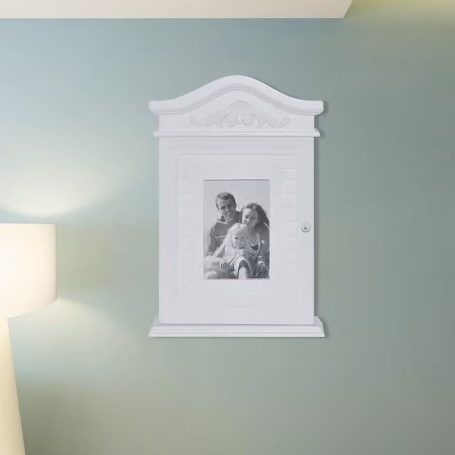 Berkfield Home White Lacquered Pine Key Cabinet with Glass Doors and Lock
