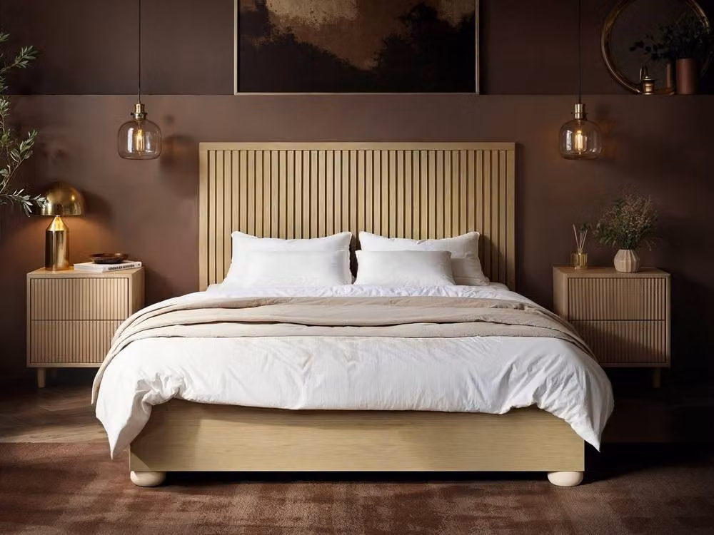 Solace+Co Theo Ribbed Ottoman Bed in Brown and Beige, W/D/H: 180 x 200 x 158.5 cm – 2