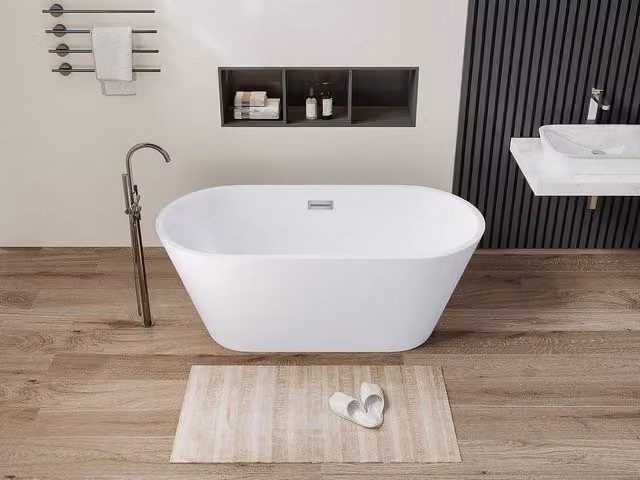 Vente-unique Twiggy White Oval Acrylic Floor Standing Island Bath, W/D/H: 150 x 70 x 58 cm, 201 l
