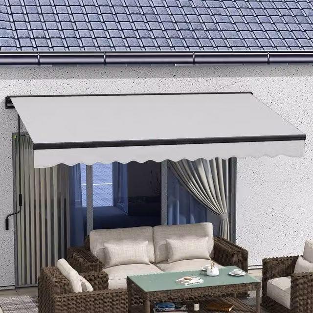 Outsunny Electric Retractable Wall-Mounted Awning with Aluminium Frame, Light Grey, W: 3.5 m, D: 2.5 m