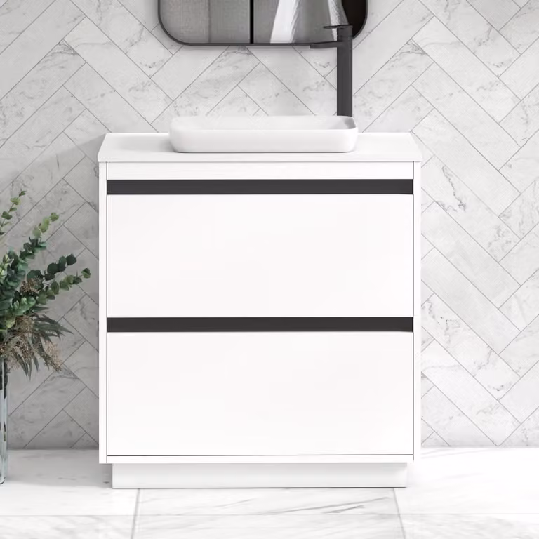 Royal Bathrooms Orion 800mm Matt White Floor Standing 2 Drawer Vanity Unit with Qubix Basin and Black Accent Trim
