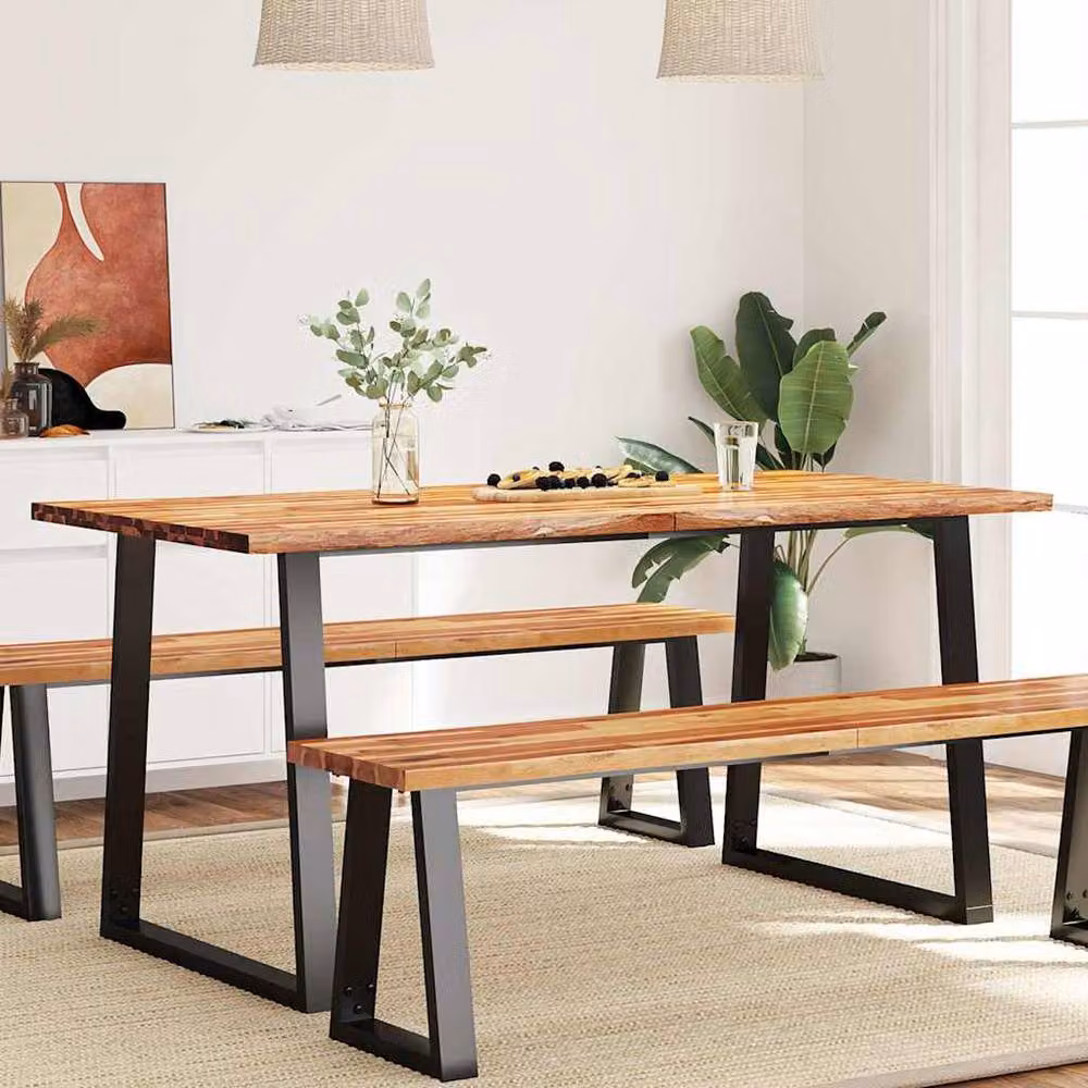 Berkfield Home Beautiful Live Edge Acacia Solid Wood Dining Table in Brown, W/D/H: 160 x 80 x 75 cm – 2