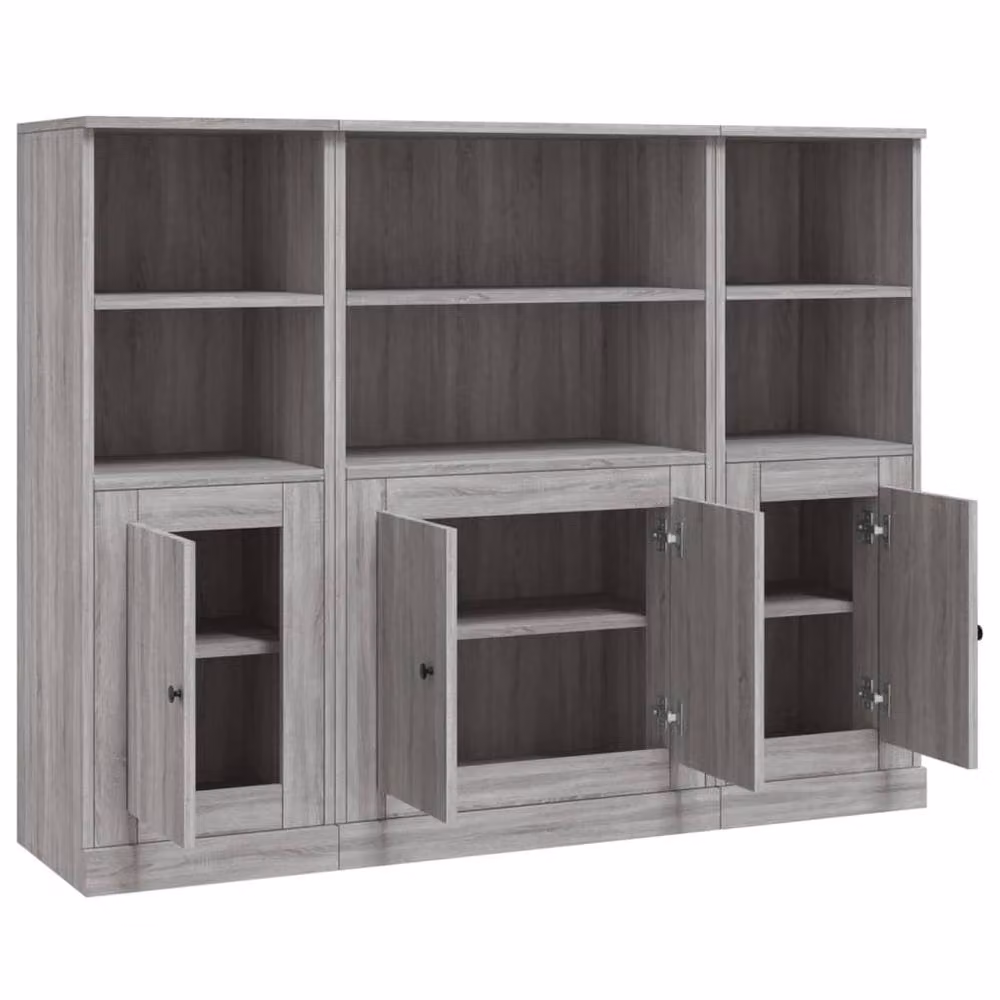 Berkfield Home Set of 3 Grey Sonoma Highboards in Engineered Wood with Hinged Doors and Internal Shelves, W/D/H: 103.5 x 35.5 x 35.5 cm – 2