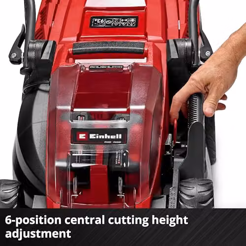 Einhell Power X-Change 36V Cordless Lawnmower in Red with 2x Rechargeable Batteries, 2x Quick Chargers, Mulching Kit and Collection Bag – 6